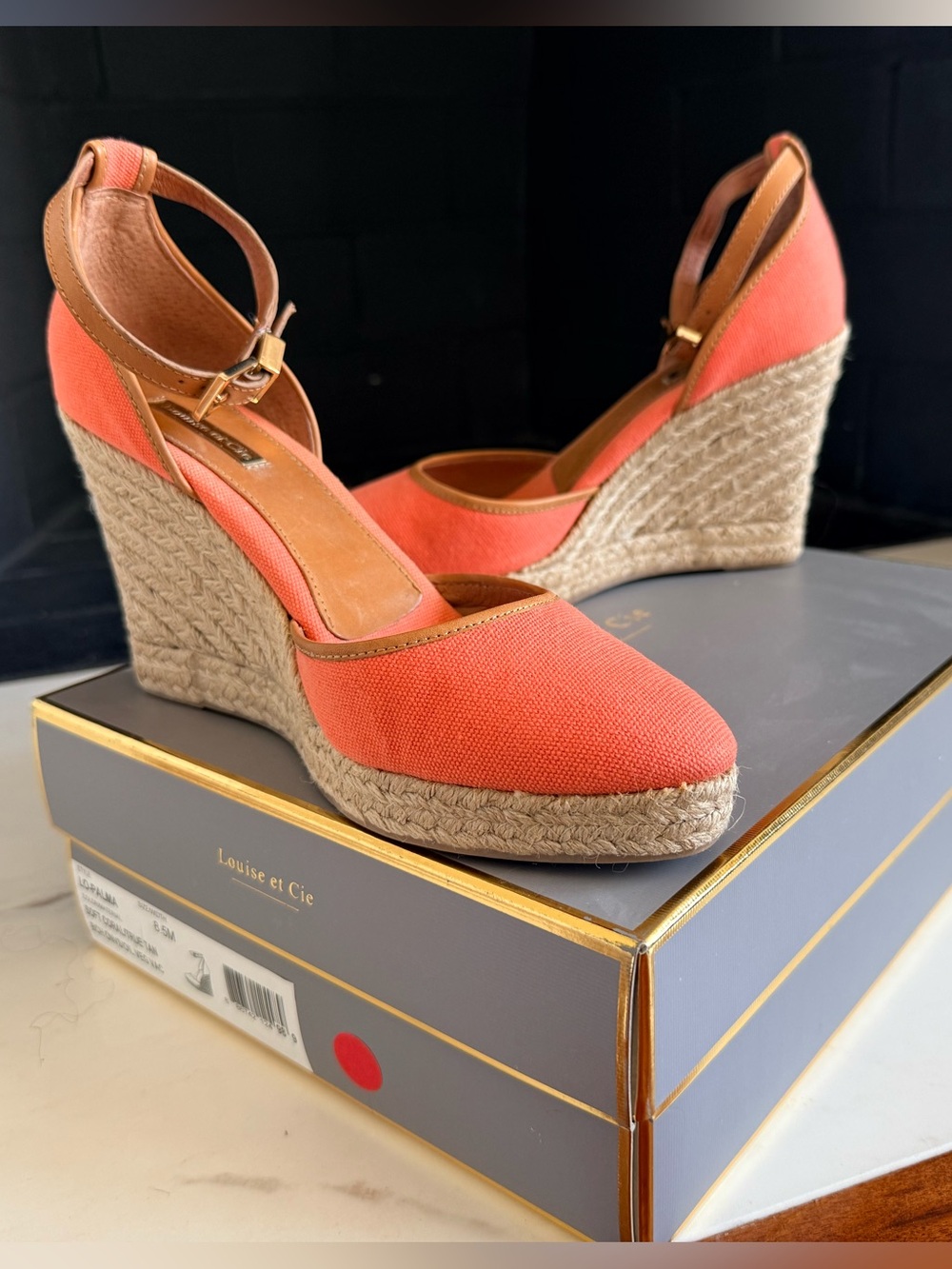 Louise et Cie Women Coral Canvas Espadrille Wedges  Shoes Ankle Strap Size 8.5M